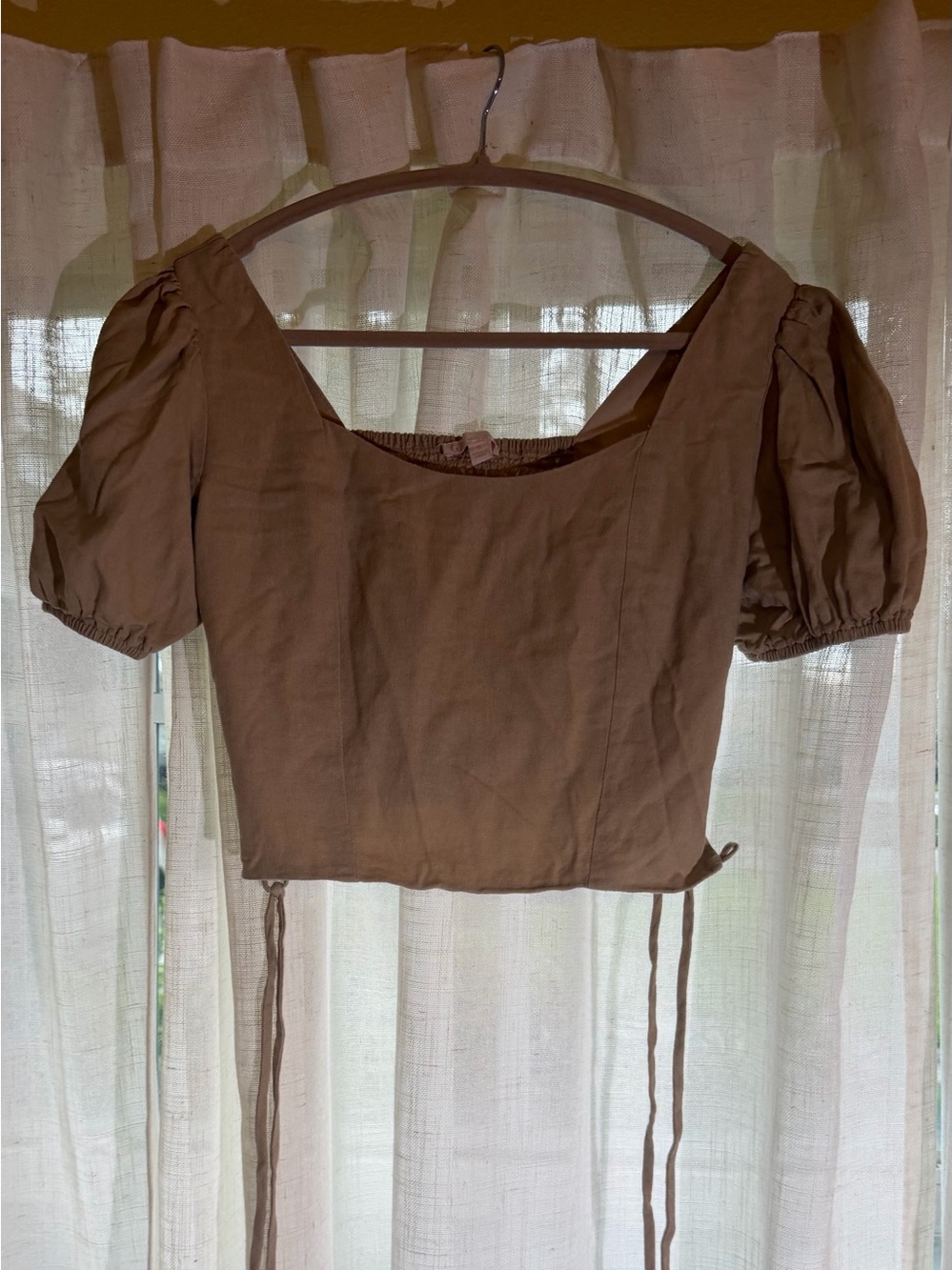 Gianni Bini Brown Puff Sleeve Square Neck Crop Top